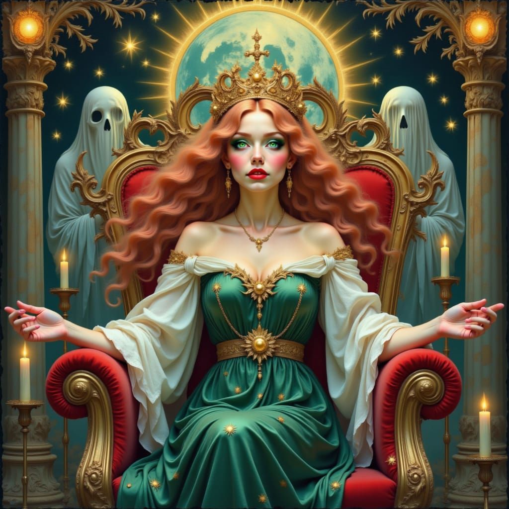Celestial Empress in Gothic Cathedral, Art Nouveau Style