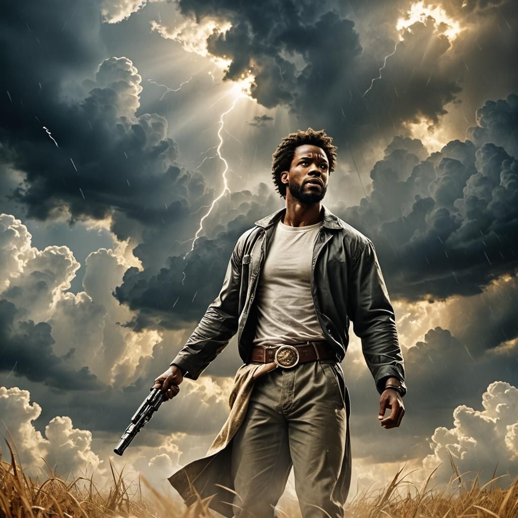 Quiet Storm: Action Movie Poster with Divine Lighting