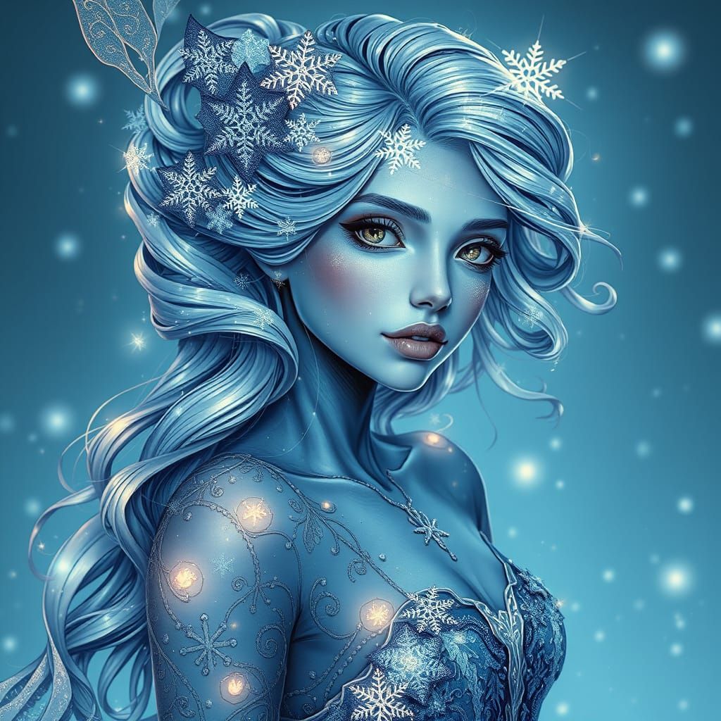 Ethereal New Year's Fairy in Blue Ink