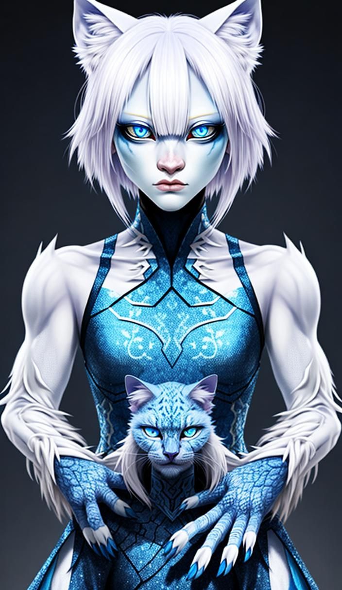 Albino Female Werecat with Four Arms Concept