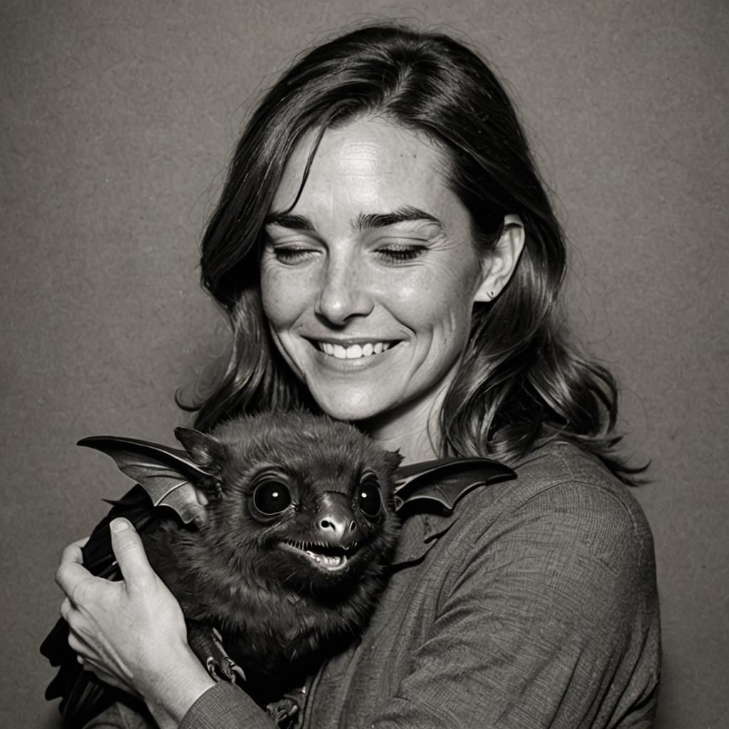 Kate Bush Cuddling a Happy Bat