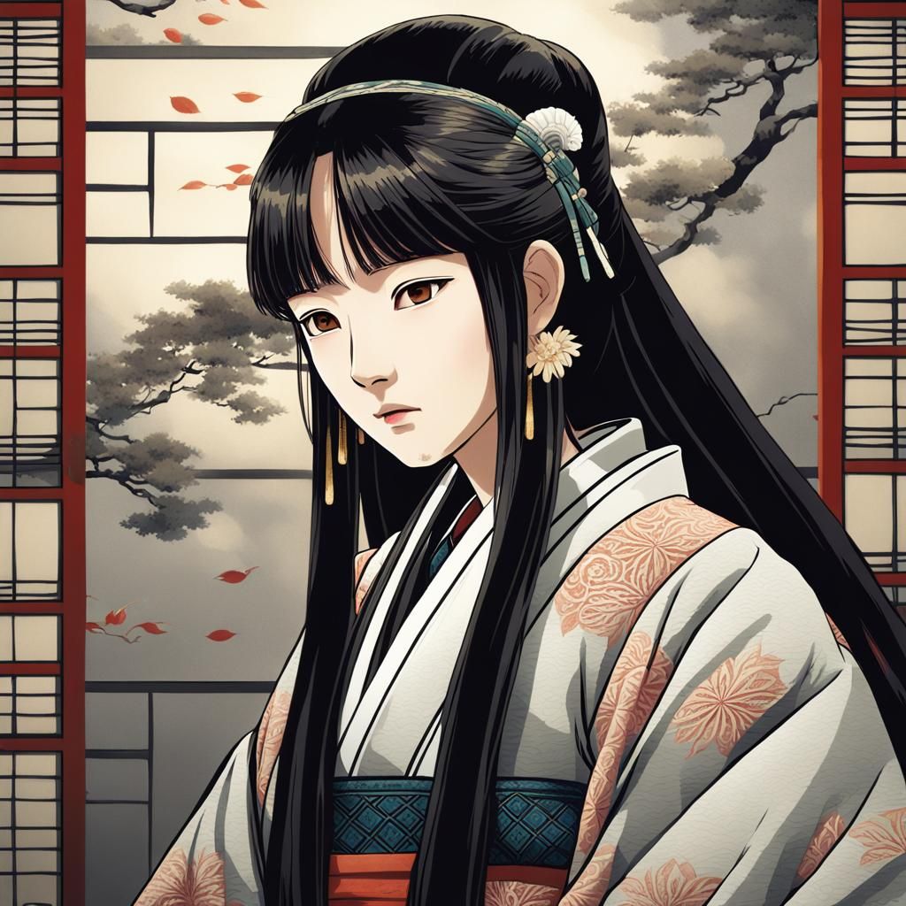 Elegant Naguya in Ancient Japanese Art Style