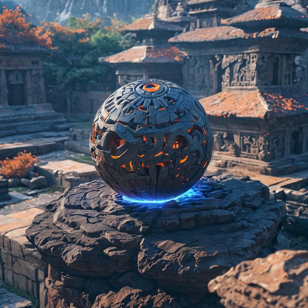 Mystical Glowing Orb in Ancient Temple