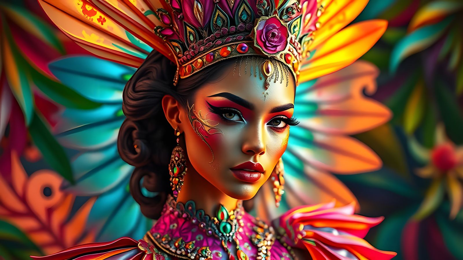 Exotic Hummingbird Goddess in Vibrant Mid Shot