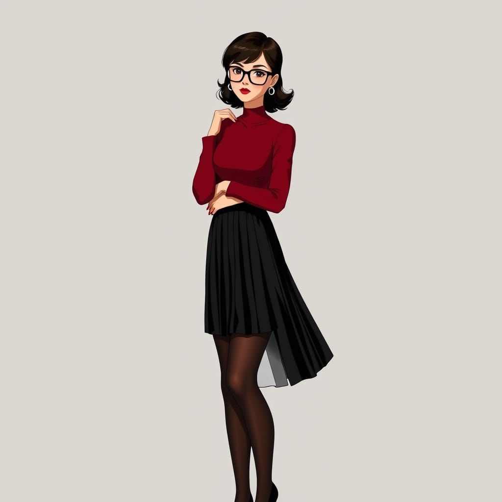 Elegant Woman in Crimson Top, Digital Art