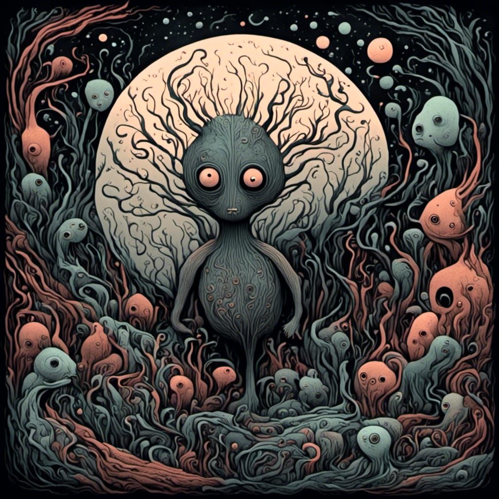 Astral Ant Illustration in Weirdcore Style