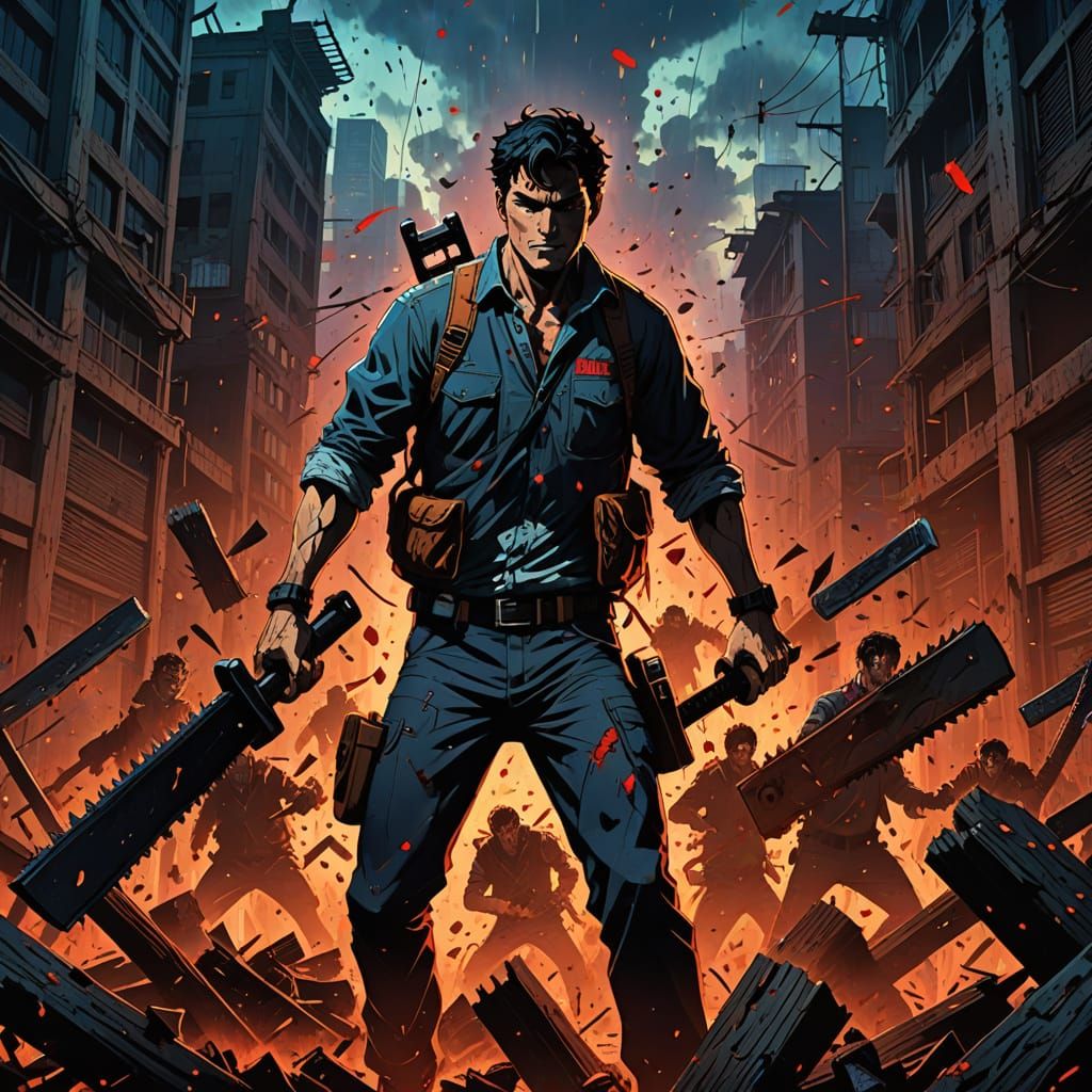 Ash Williams in Epic Anime Action Scene