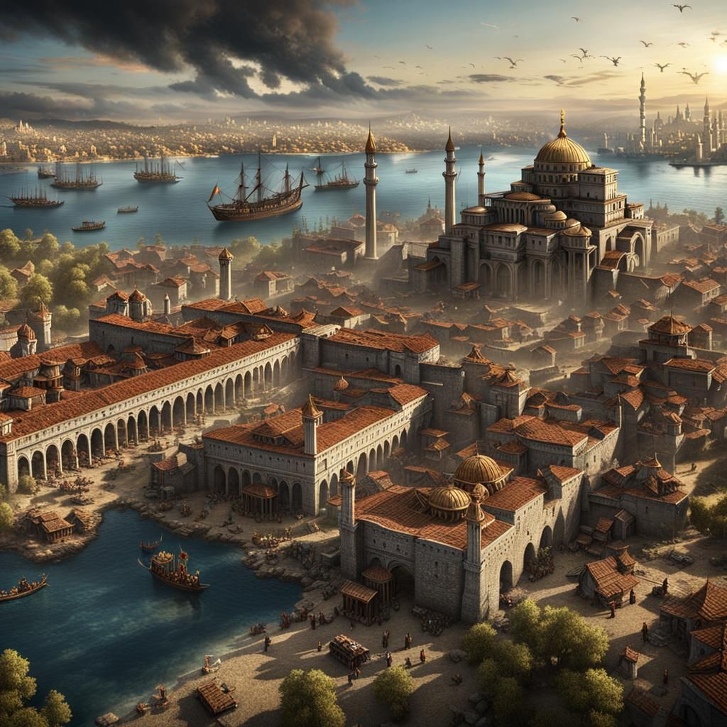 Show the depiction of the morning of 05 28 1453 as Constantinople and the Byzantine Empire start to fall to the Ottomans...