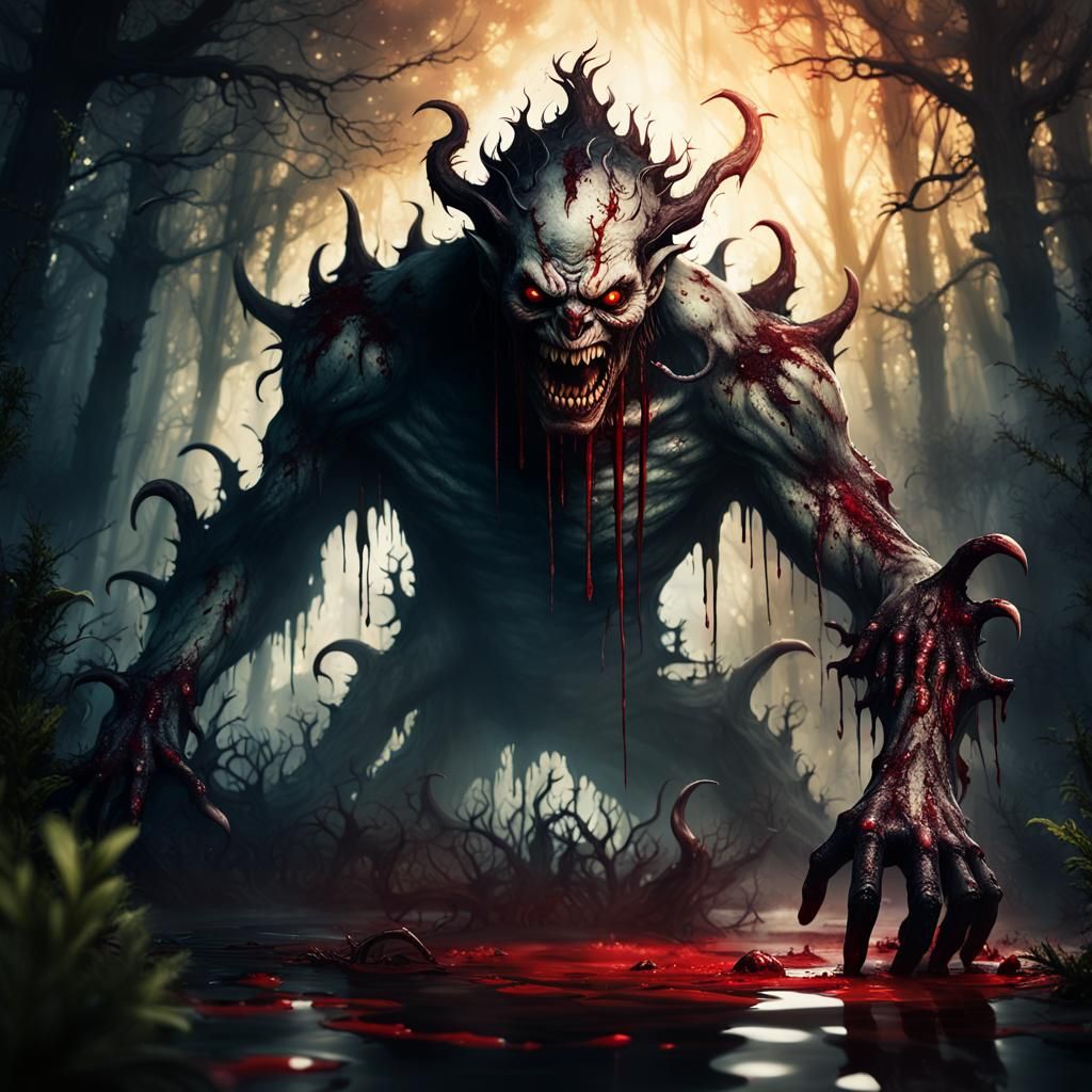 Grotesque Monster Emerges in Dark Fantasy Illustration