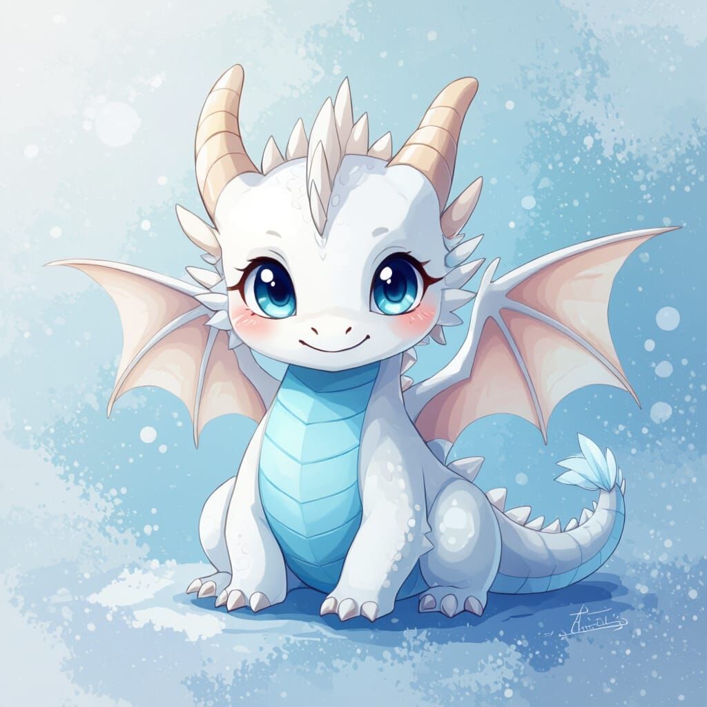 Chibi White Dragon with Pastel Accents