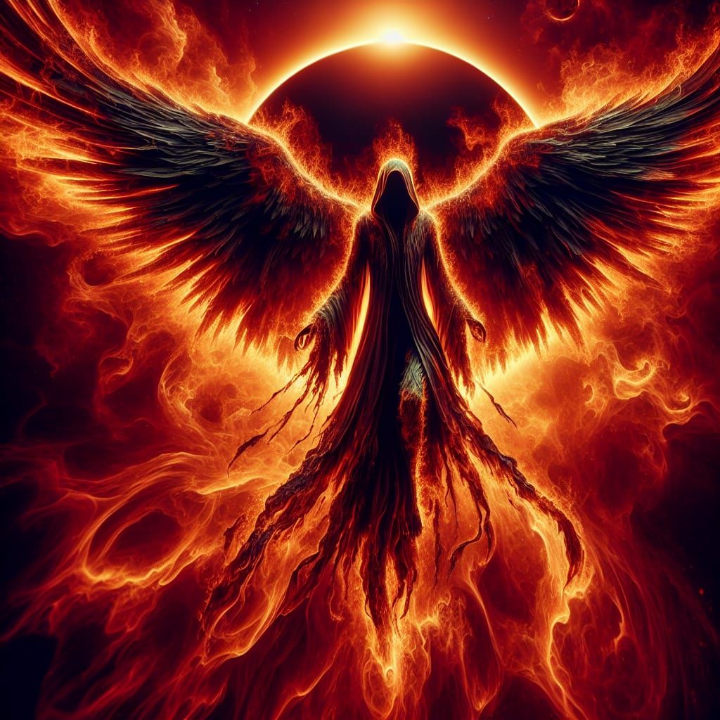 Fiery Dark Angel Descends During Solar Eclipse