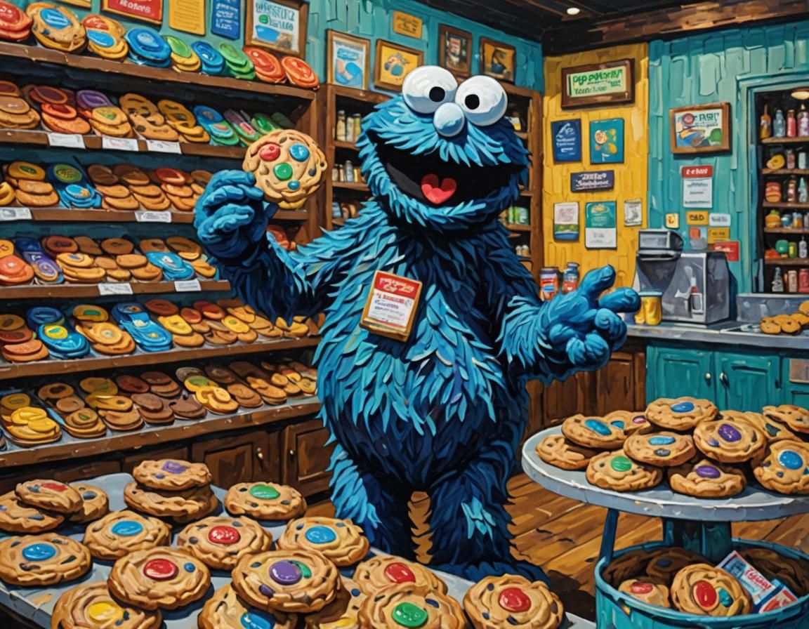Cookie Monster's Cookie Heist: An Expressionist Painting