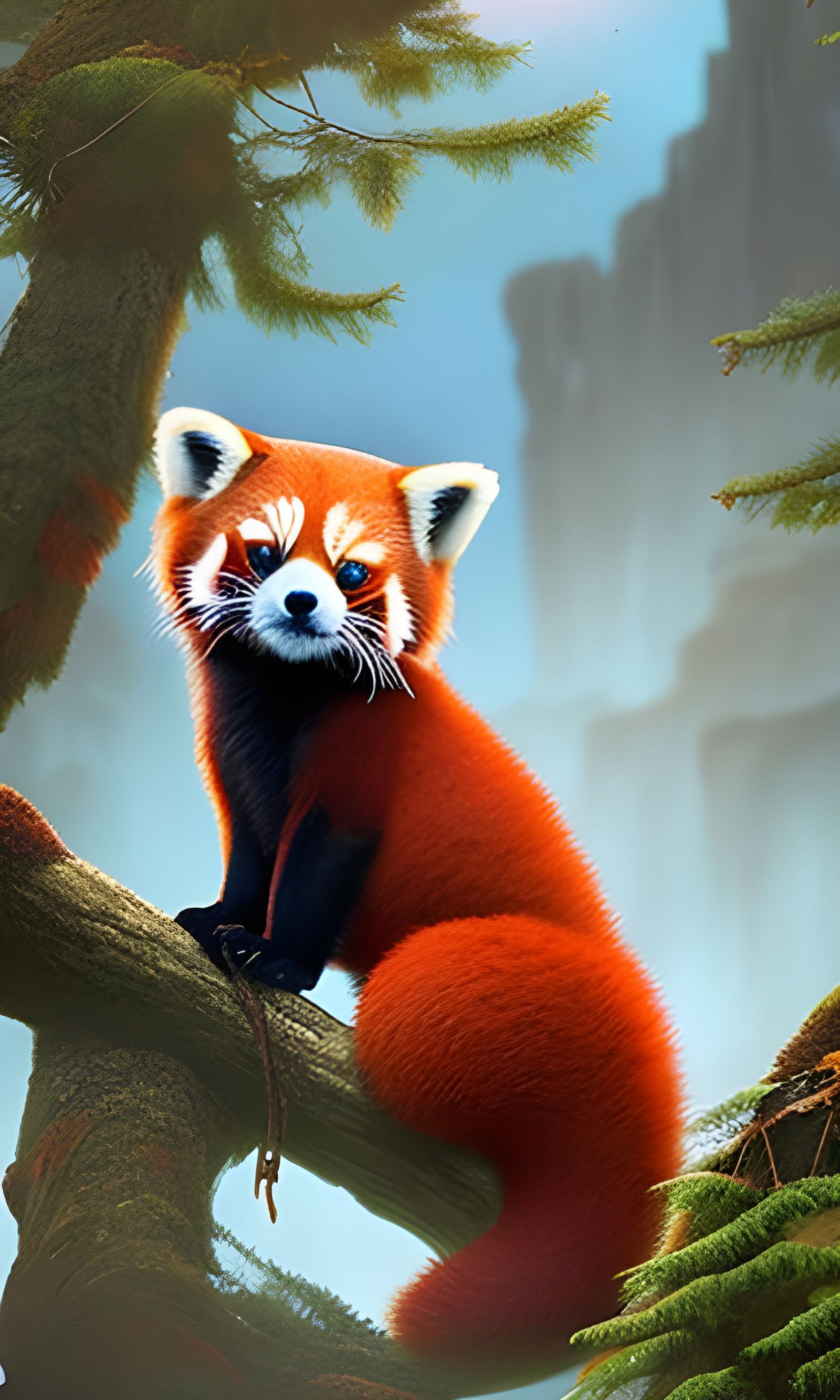 Cute Red Panda in Watercolor Fantasy Illustration