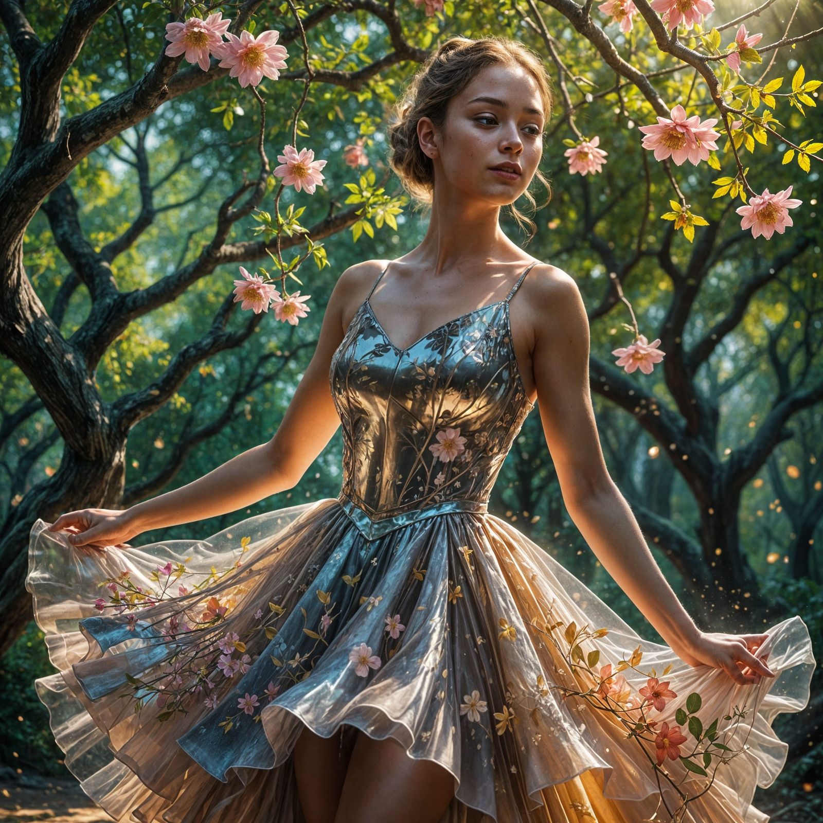 Glass Dress Ballerina in Forest Sunlight