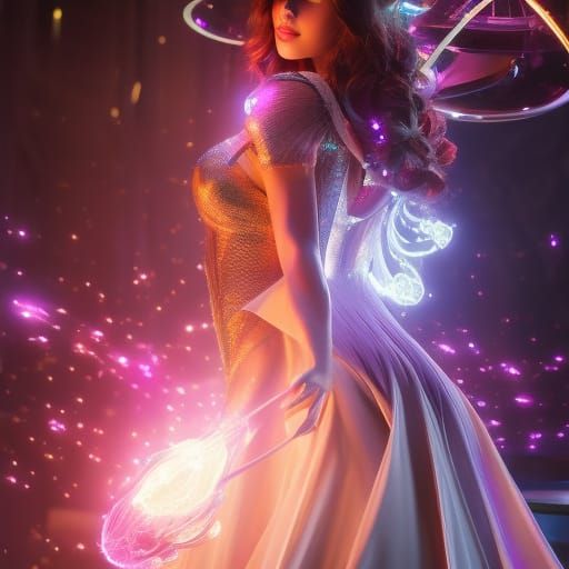 Evil Mad Scientist Girl in Laboratory, Hyperrealistic Art