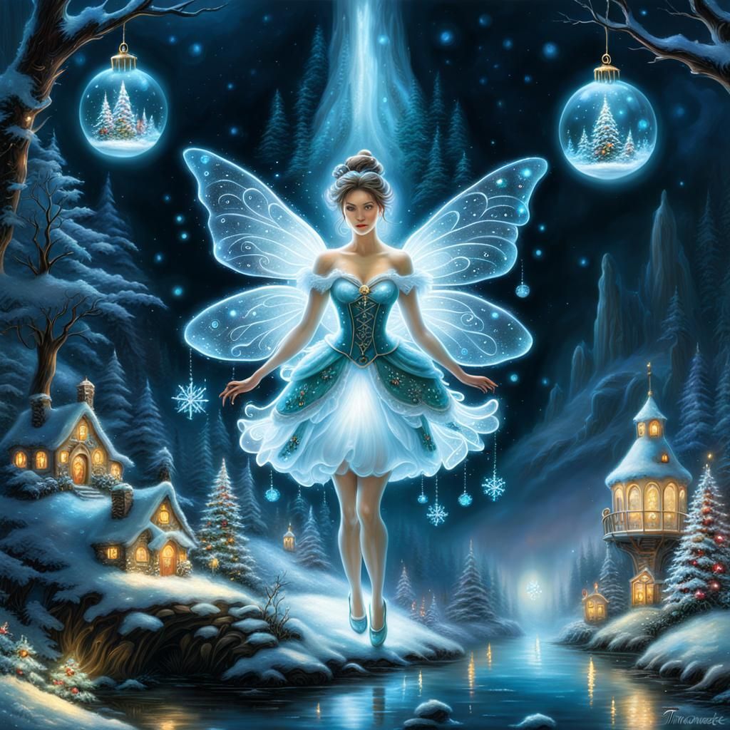 Bioluminescent Christmas Fairytale in Kinkade Style