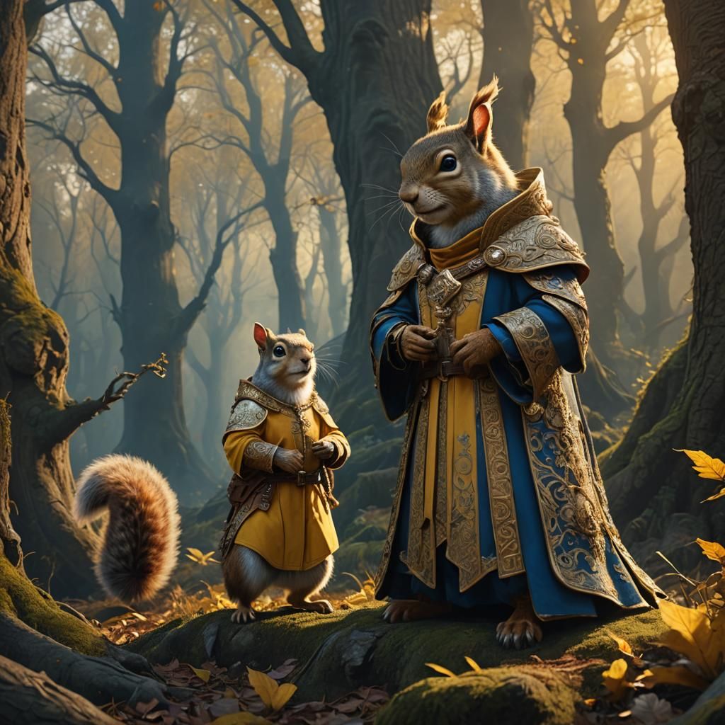 Squirrel King in Gloomy Forest: Fantasy Concept Art