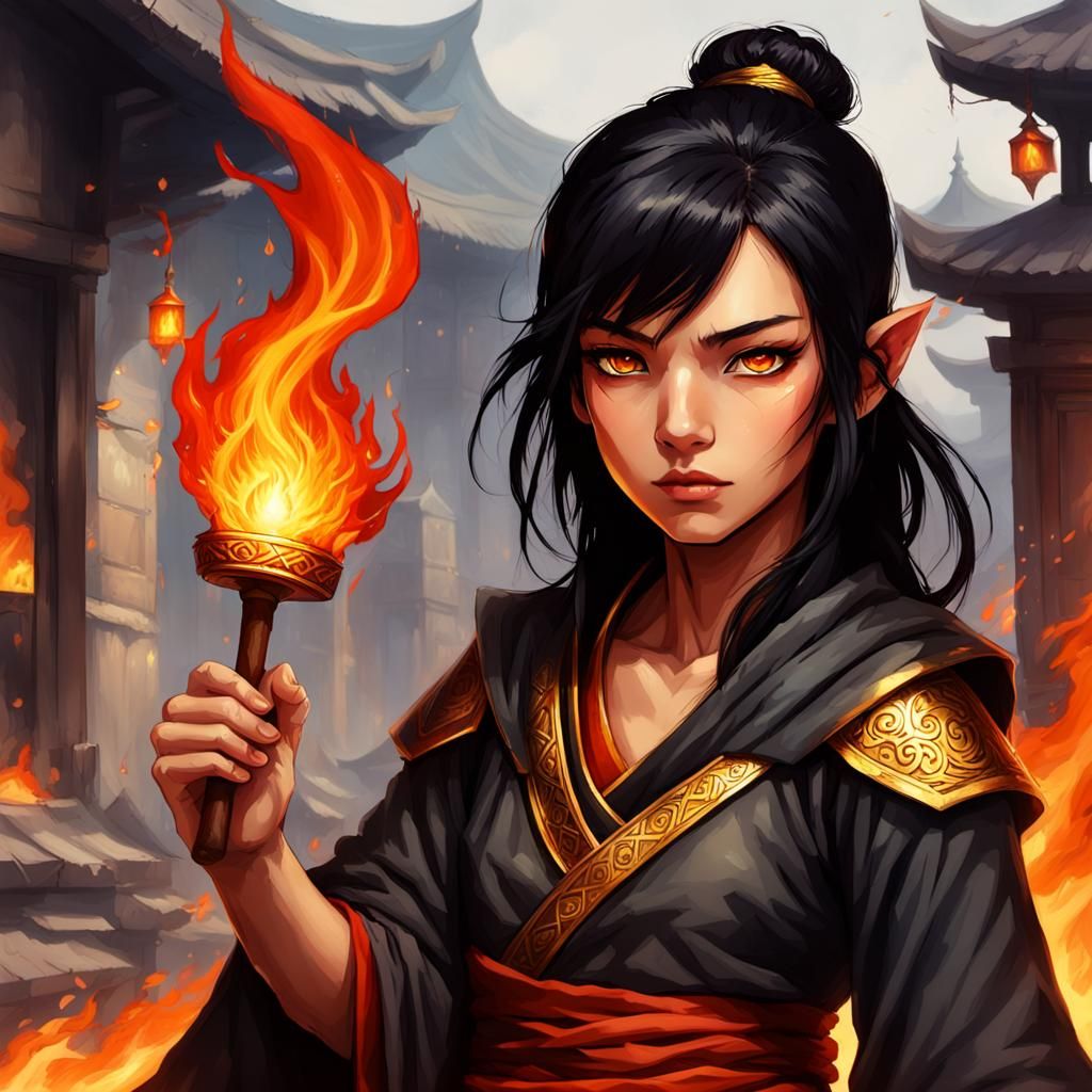 Half-Elf Monk with Fiery Eyes