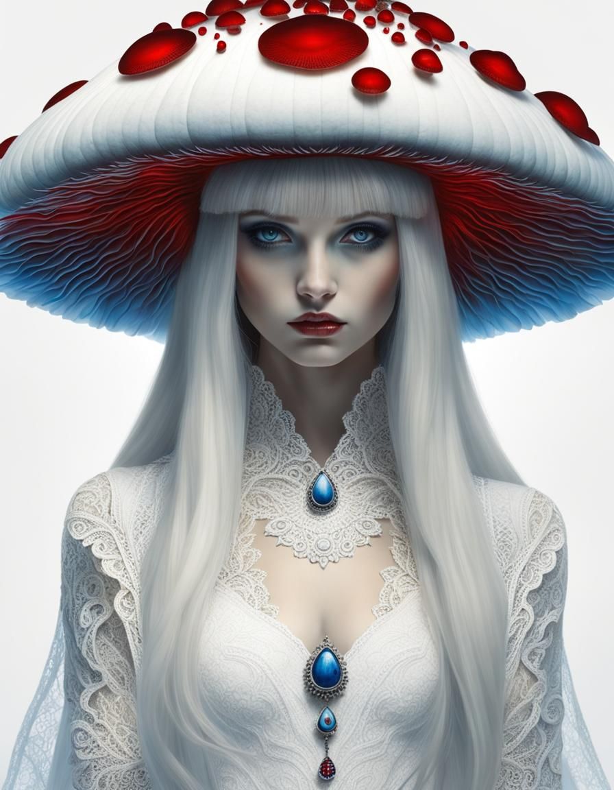 Mushroom Girl Portrait in Whimsical Style