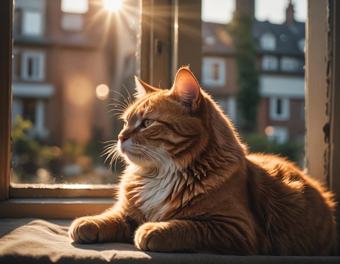 Ginger Cat Sleeping in Sunset Light