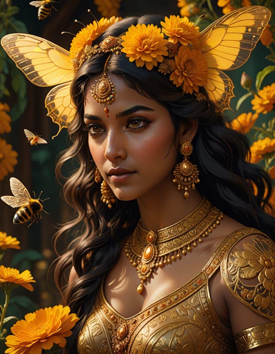 Ethereal Fairy and Gentle Giant Bumblebee in Vibrant Indian ...