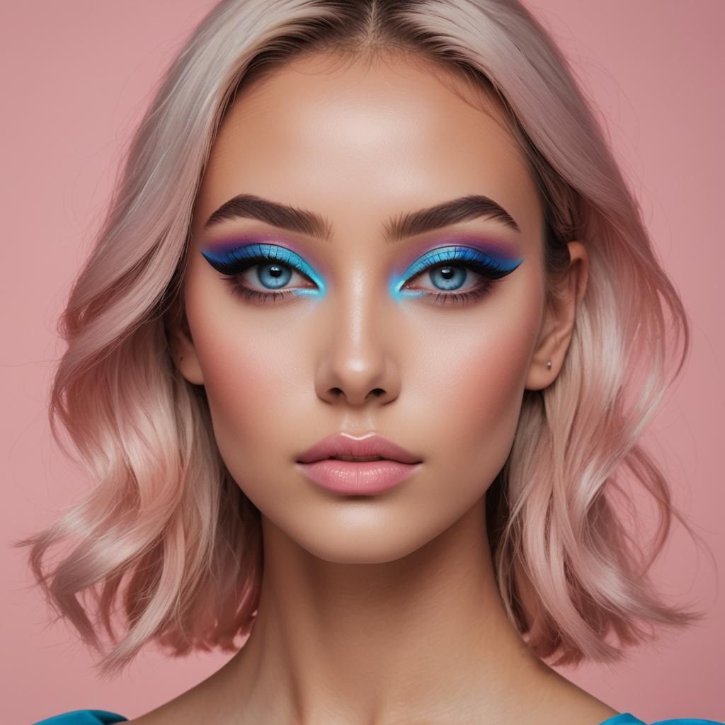 Neon Makeup Close-Up with Winged Eyeliner