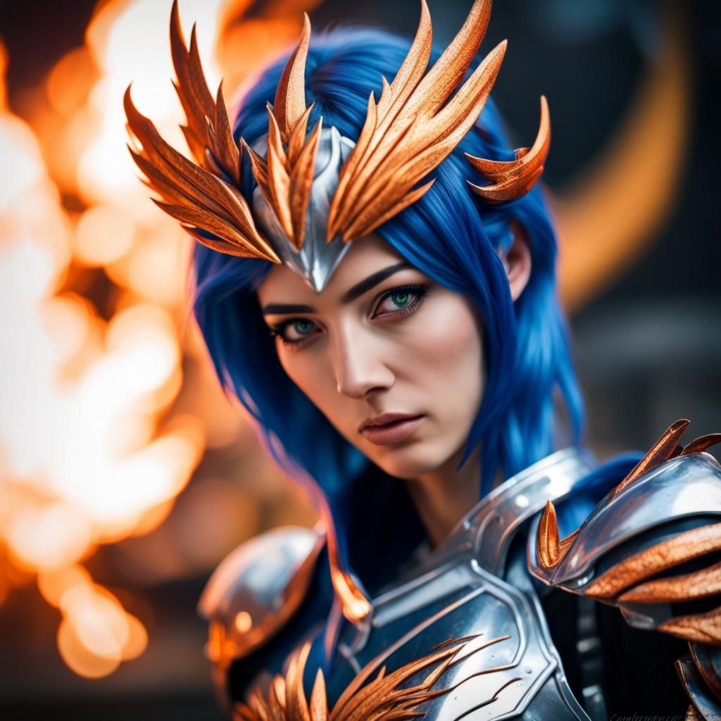 Phoenix Knightess Portrait in Photorealistic Style