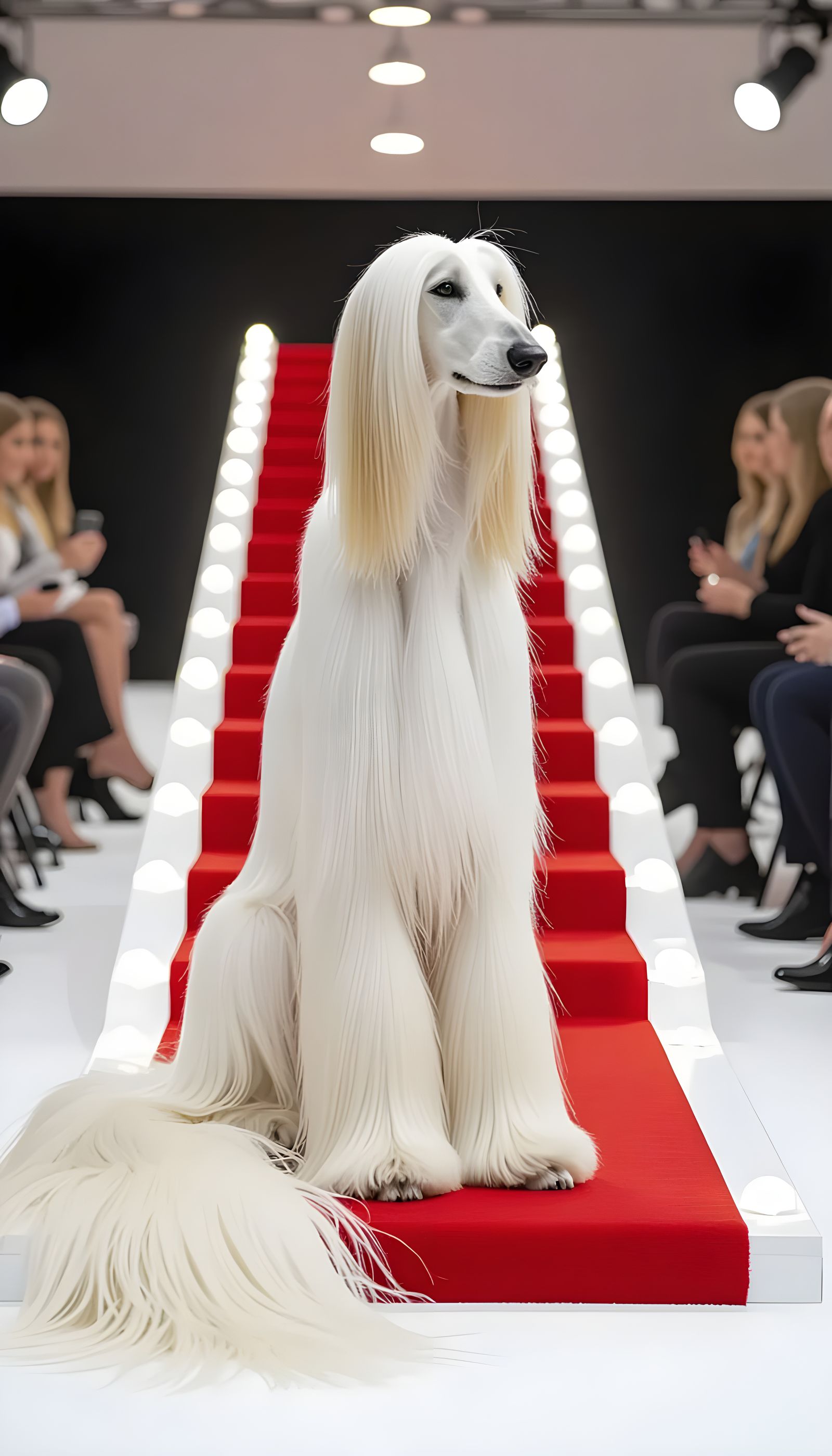 Elegant Afghan Hound on Red Carpet in Studio Lighting
