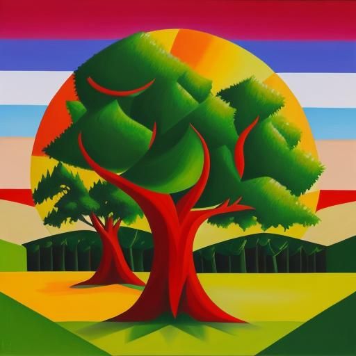 Cubist Tree in Desert with Ganesha Leaves