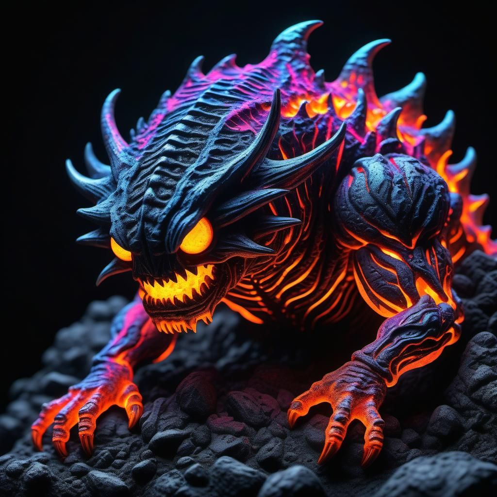 Detailed Lava Monster Glowing Under Black Light