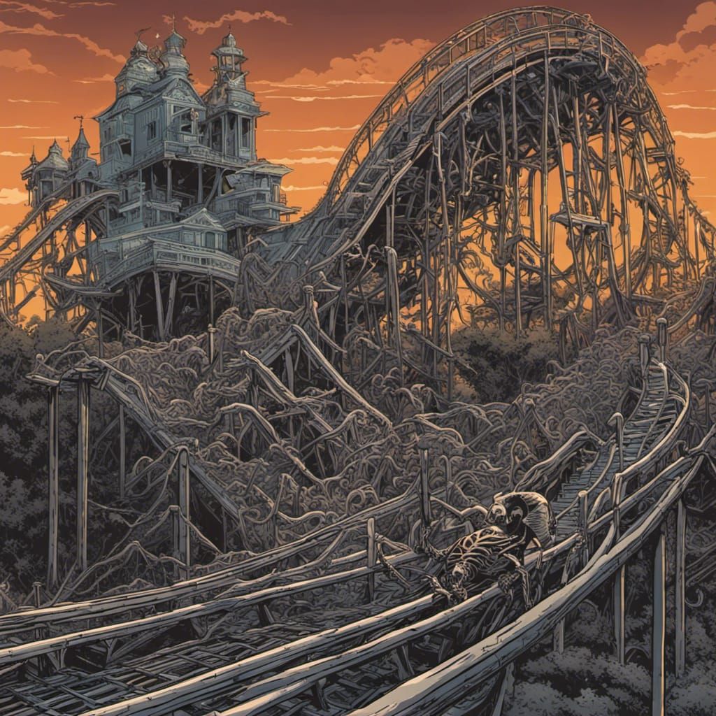Eerie Skeleton on Roller Coaster Comic Art