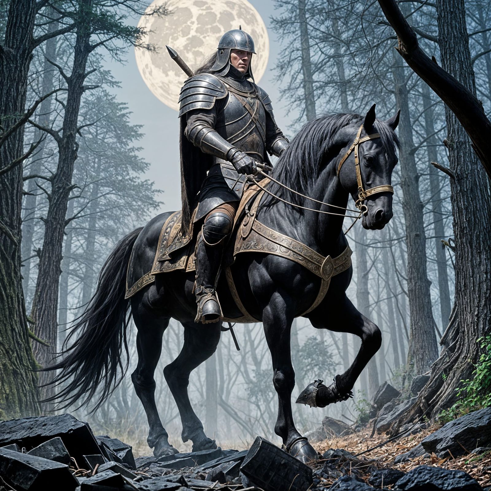 Medieval Knight Rides a Majestic Black Stallion
