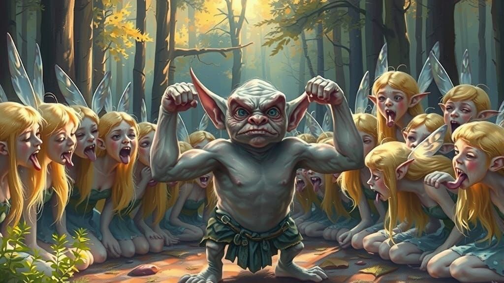 Goblin Performance for Enchanted Fairies in Gouache Style