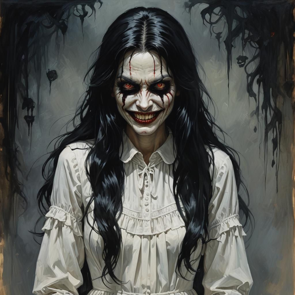 Sinister Woman with Black Hair, Fantasy Art