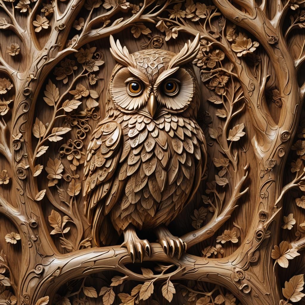Carved Owl Bas-Relief