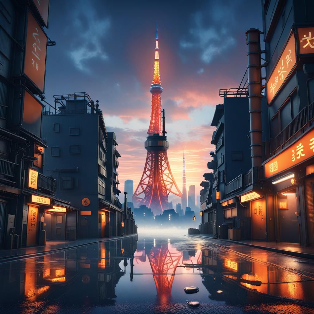 Sunrise Tokyo Tower in Vibrant Cityscape
