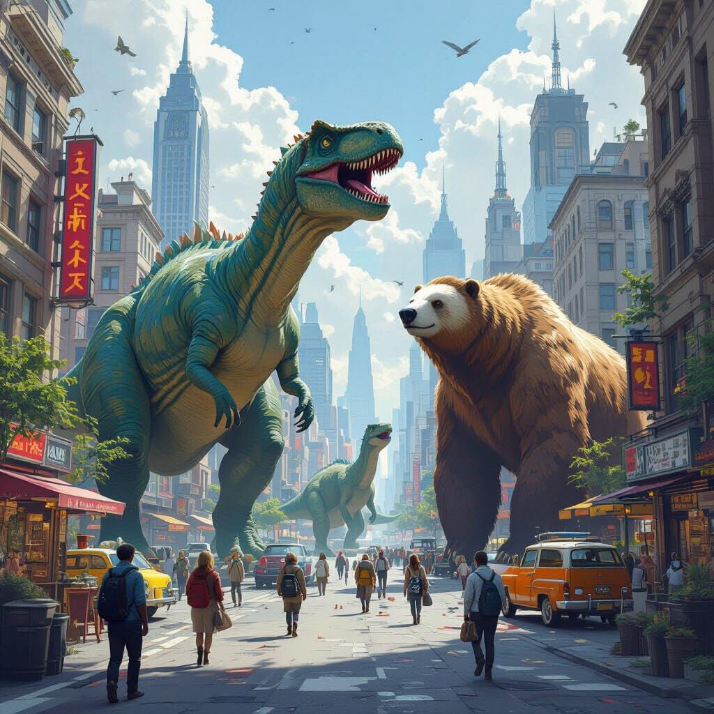 Prehistoric Animals Roaming a Modern Metropolis