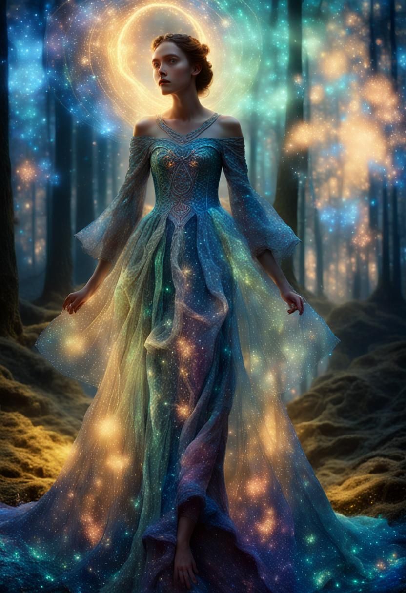 Mystical Woman in Glowing Dress, Fantasy Art