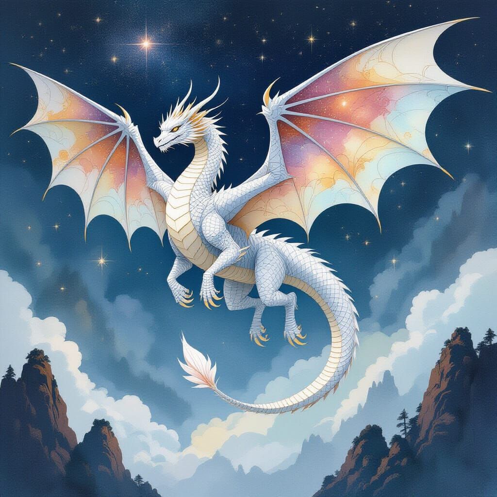 Colossal Paper Dragon in Starry Void
