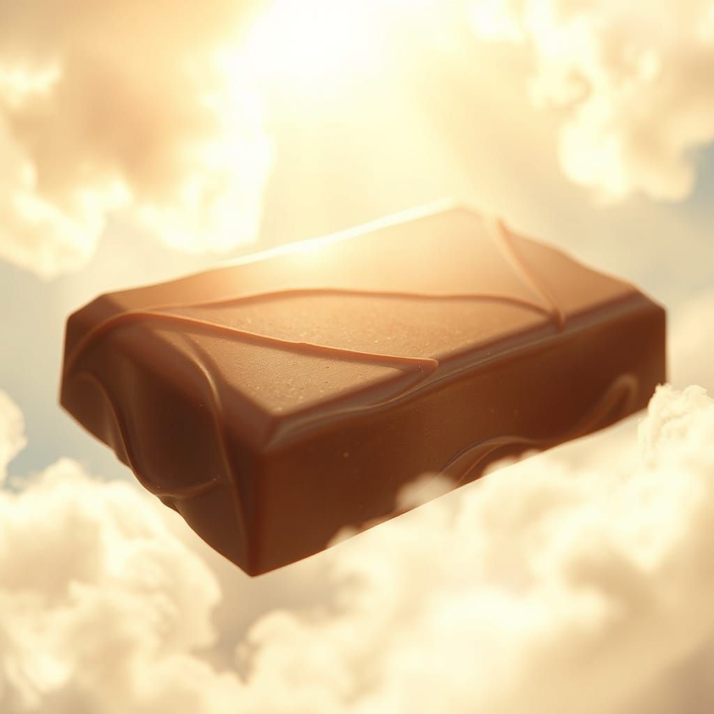 Golden Chocolate Amidst Celestial Clouds in Watercolor Style