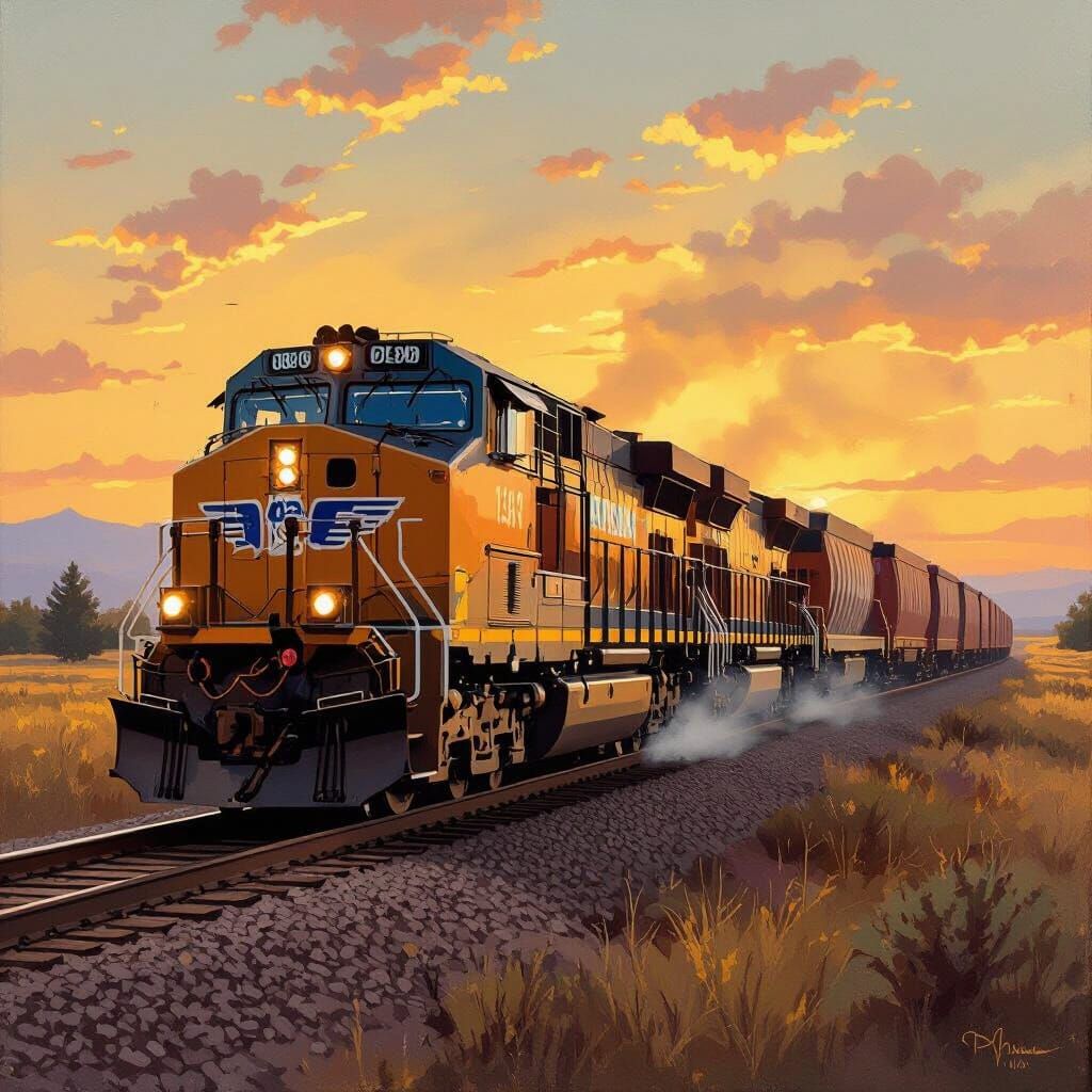Union Pacific Train in Oil Painting Style