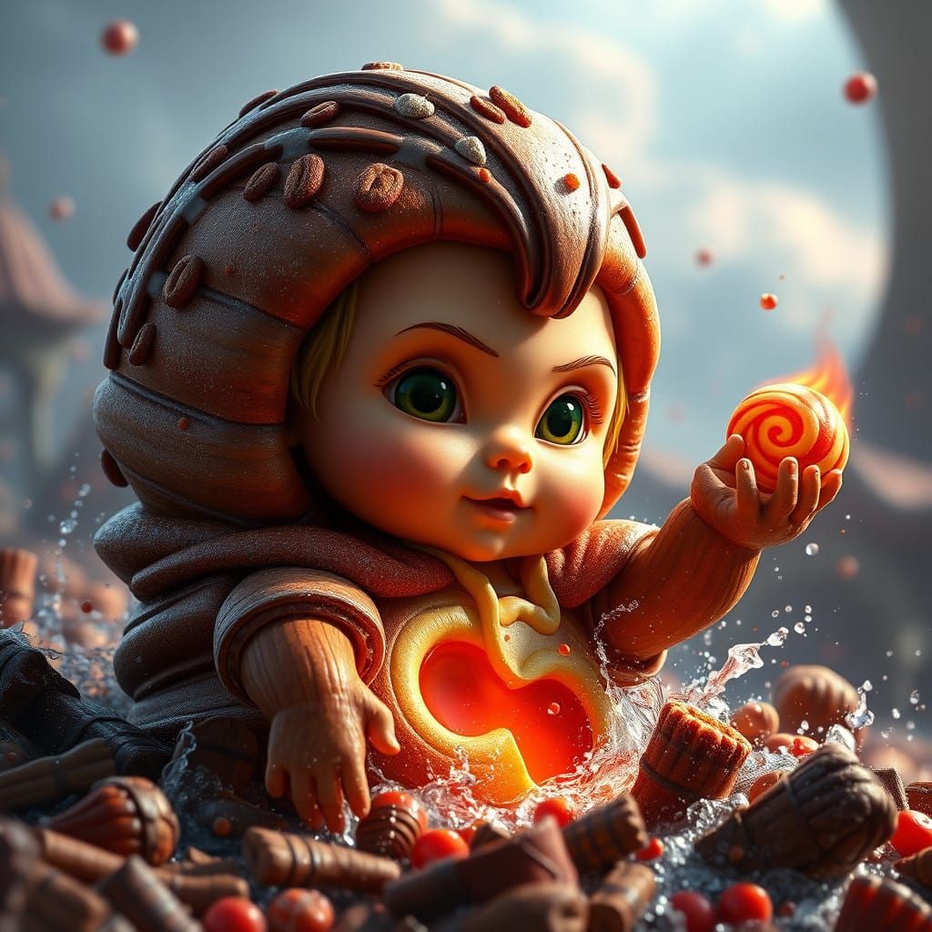 Fantastical Cinnabon Baby in Vibrant Matte Painting Style