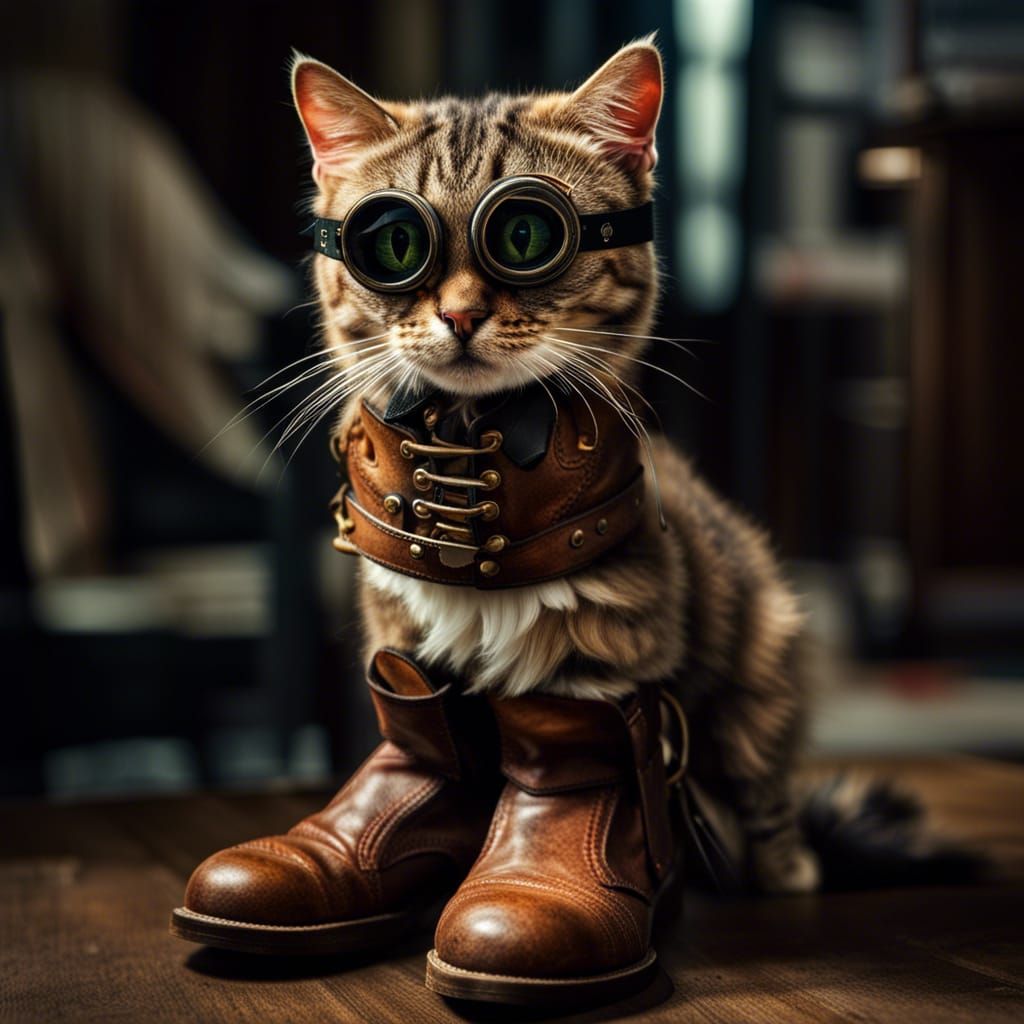 Hyperrealistic Cat with Boots and Eyepatch