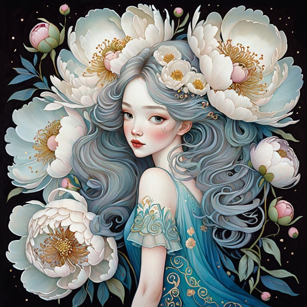 Peony Art Inspired by Klimt and Currin