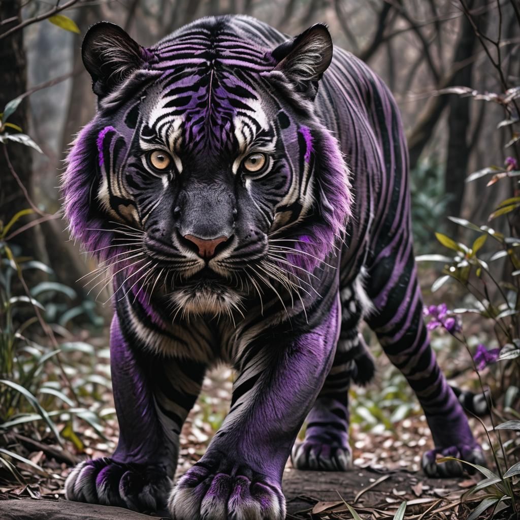 a black tiger with purple stripes
