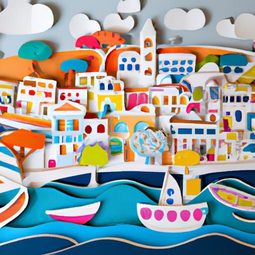 Geometric Sicilian Coastline Paper Cut Landscape