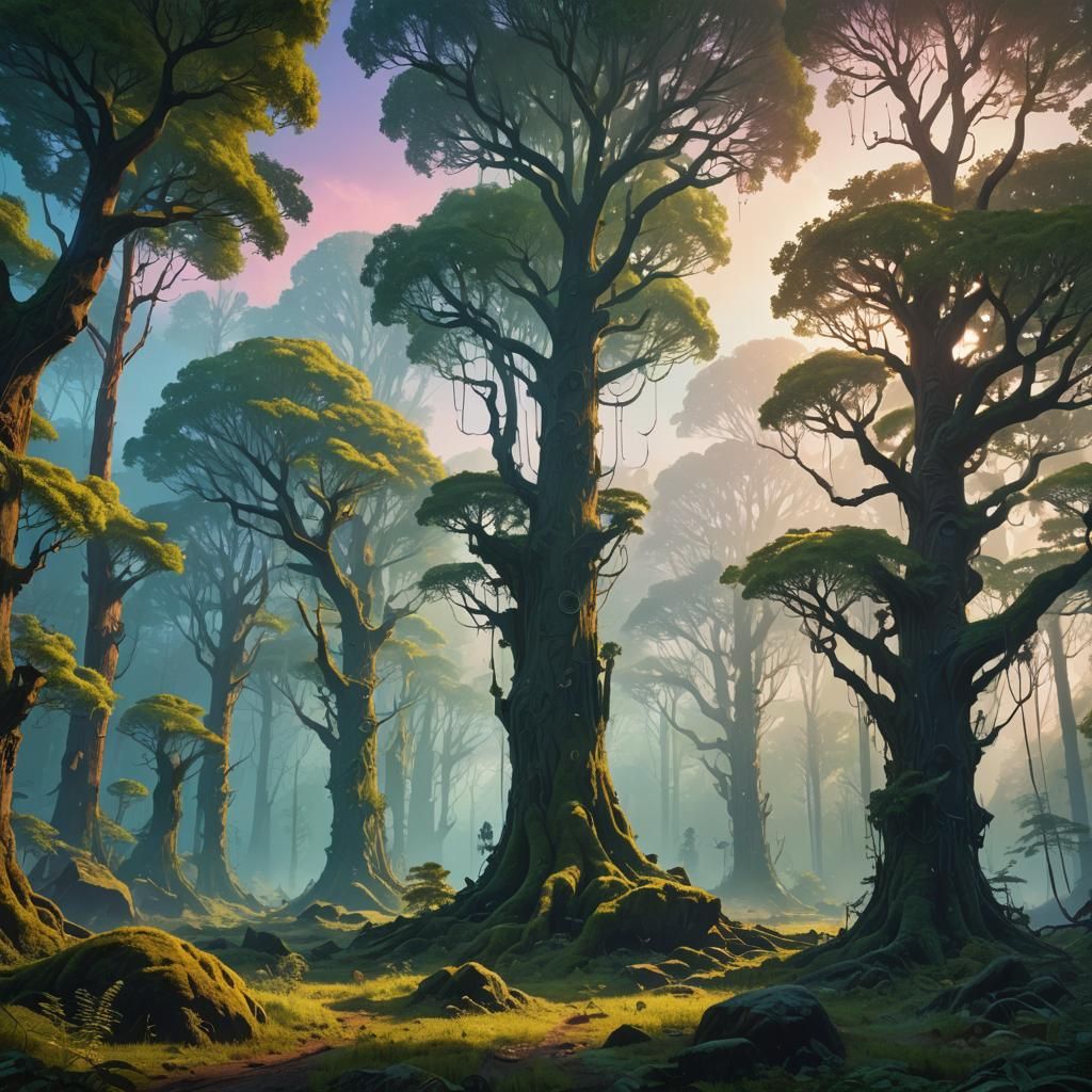 Mythic Earth: Ancient Forest Under Ethereal Sky