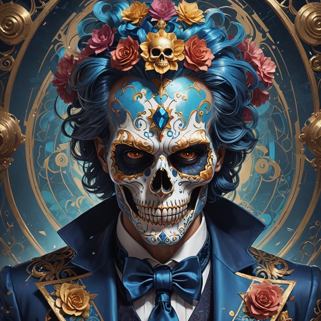 Evil Magician Sugar Skull Portrait in Art Nouveau Style