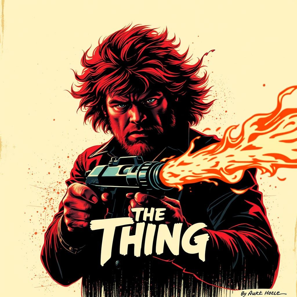 Kurt Russell Wields Flame Thrower in Retro Movie Poster