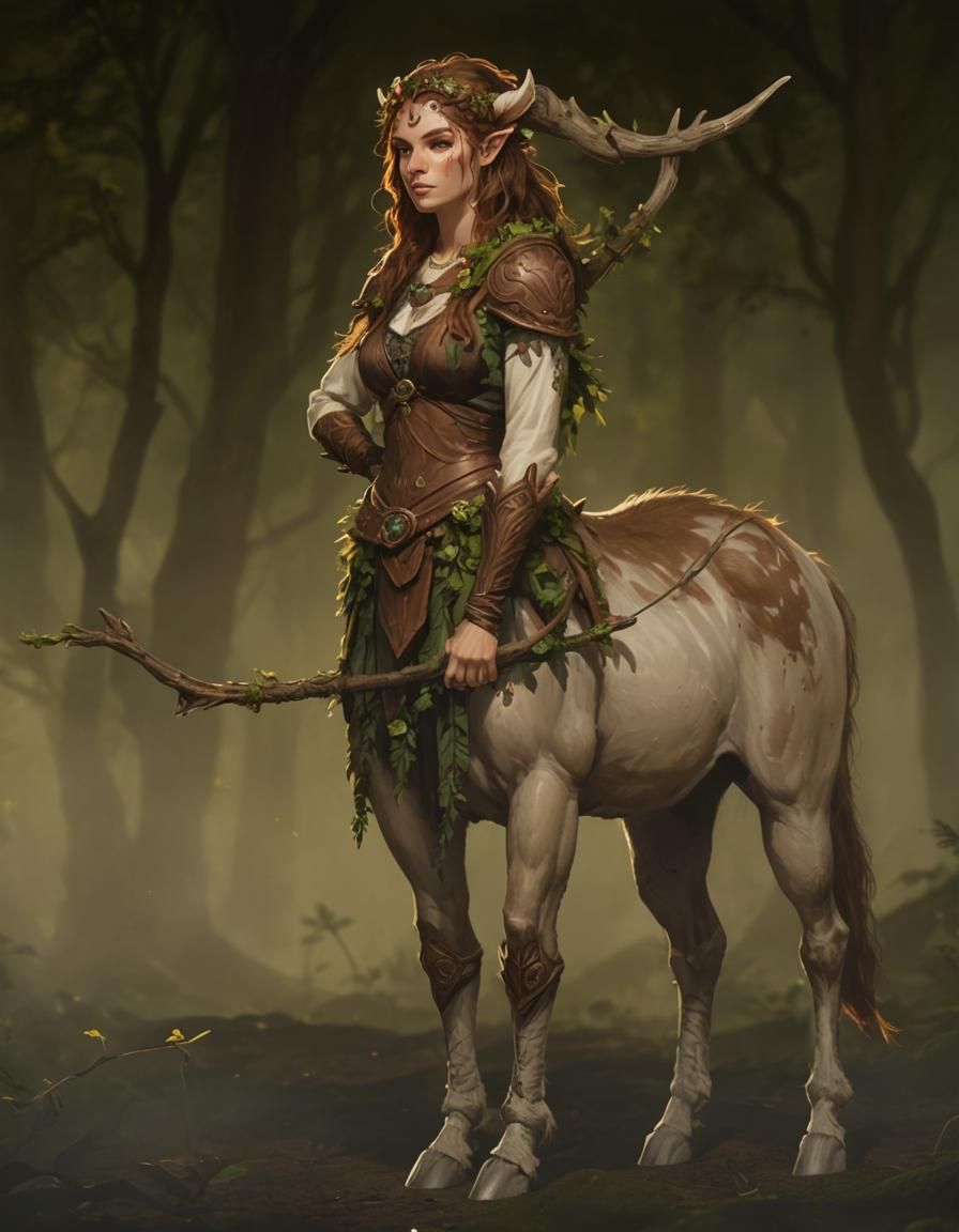Female Centaur Druid in Dark Forest